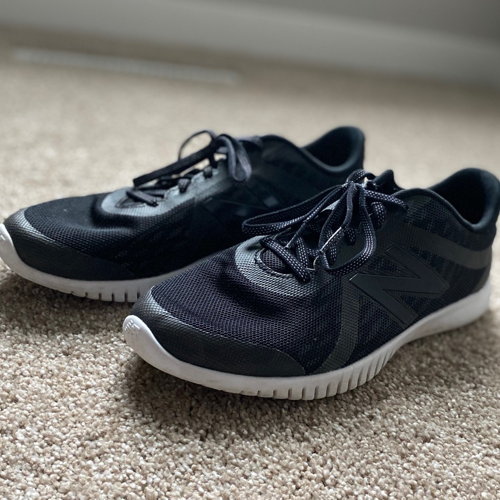 Comfy New Balance shoes.  Black with grey accents